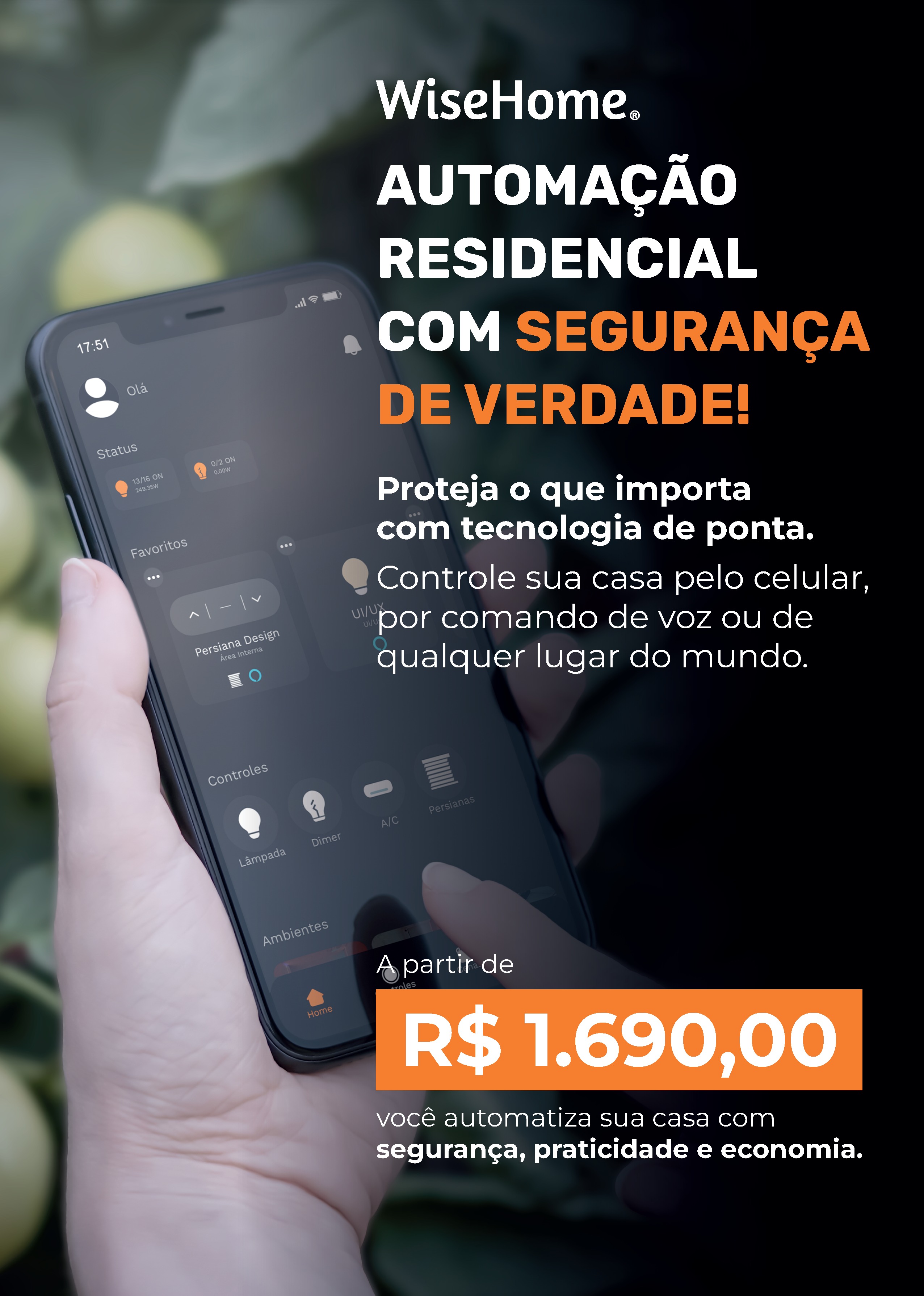 Smartphone com app WiseHome